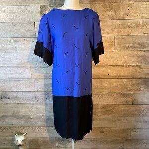 🛍️3/$30 Vintage All That Jazz women’s 80’s  dropped waist‎ blue and black dress